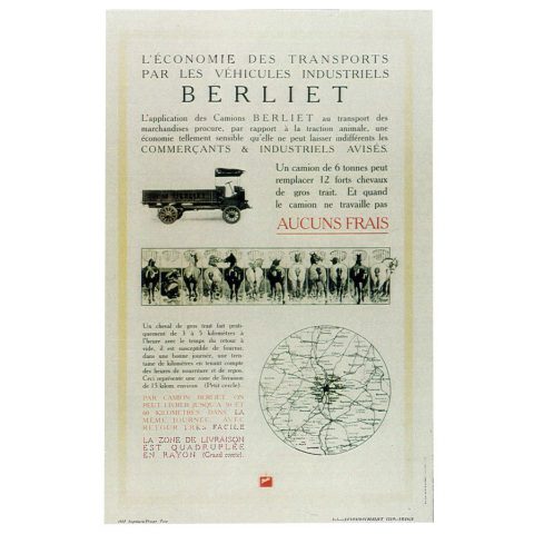 Affiche L'économie des transports par les véhicules industriels Berliet – 1910